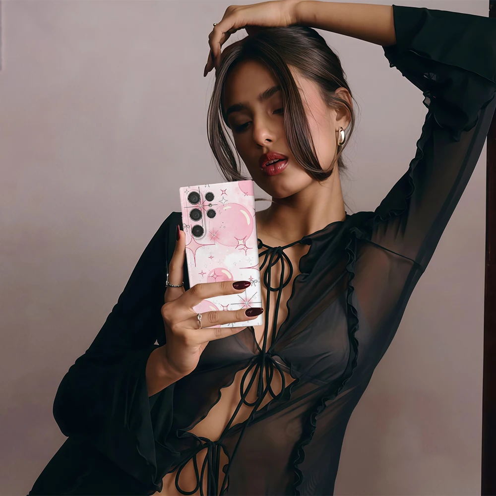 Custodia per telefono Pink Sparkle Bubbles per Samsung Galaxy S25 S24 S23 Ultra Plus A35 A228 Pellicola rigida lucida HD