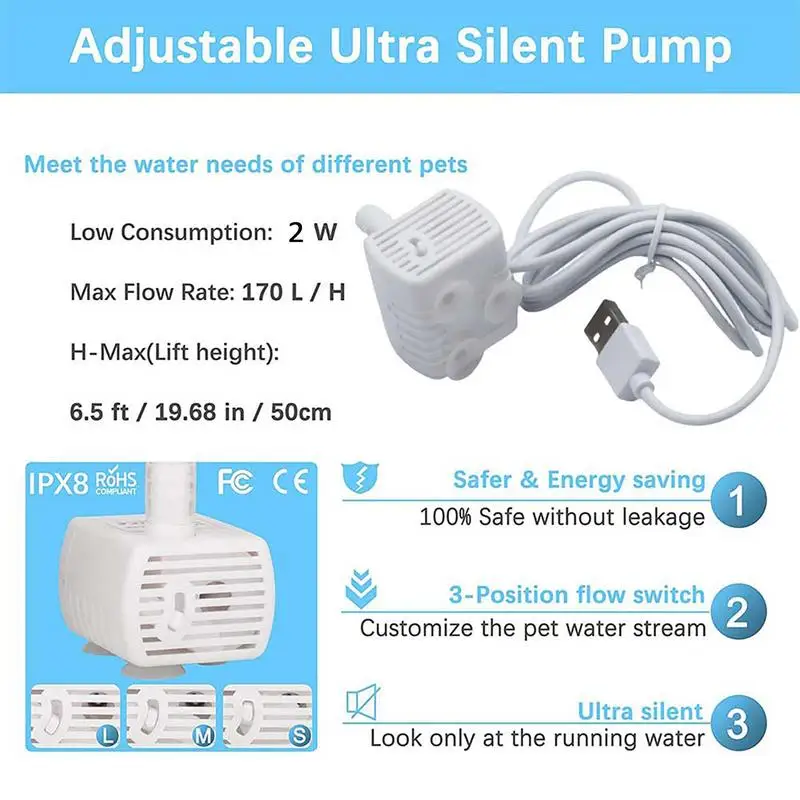 Pet Fountain Water Pump Ultra Quiet Low Consumption Easy To Clean Cats Dog Suction Cup Replacement Motor Drinking Bowl