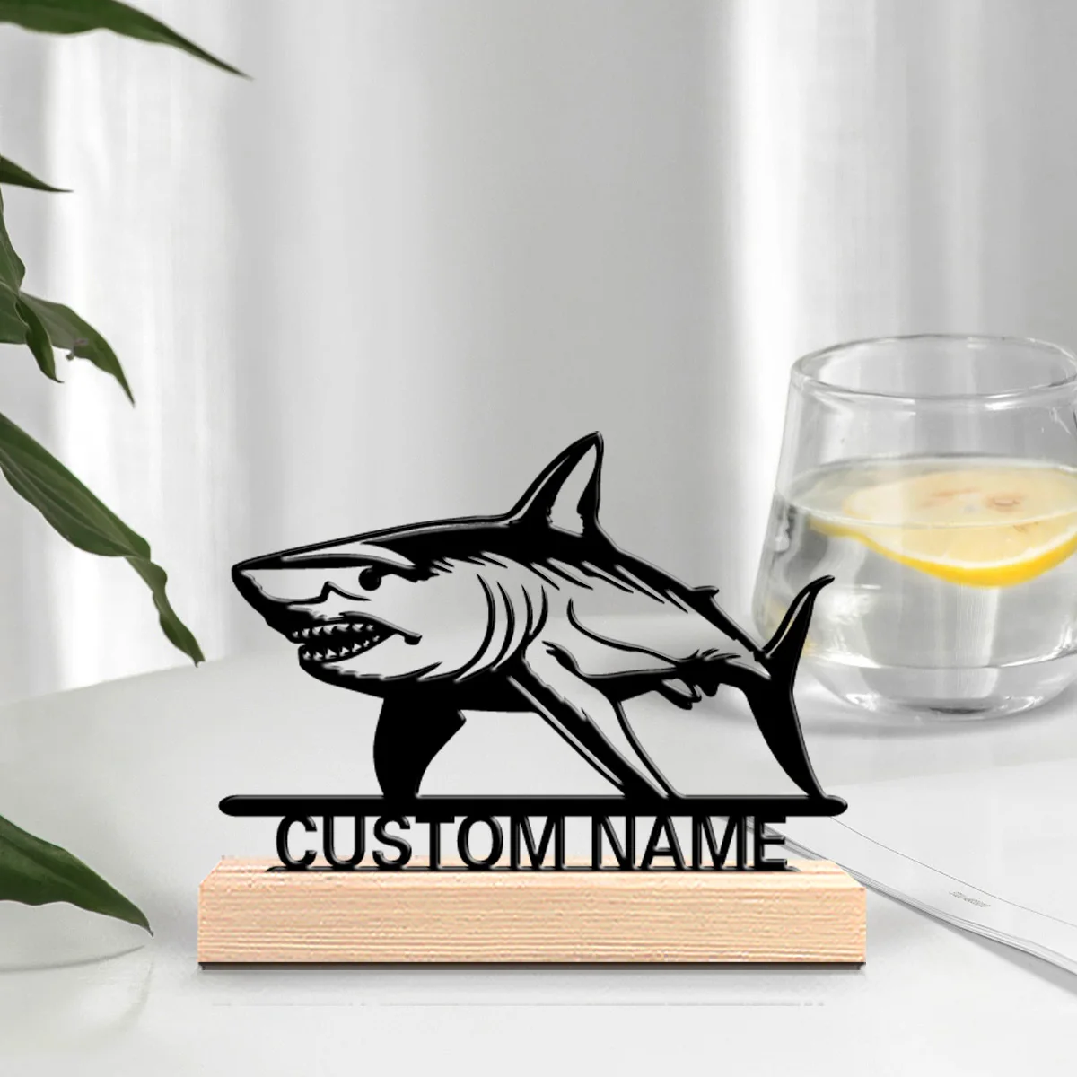 1pc Fashion Personalized Custom Shark Metal Statues Metal Art Sculpture With Wooden Base Anniversaries Men's Gifts