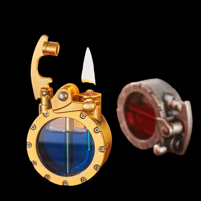 

High-end rocker ignition lighter, transparent visible oil tank, grinding wheel ignition, metal, collection, gift
