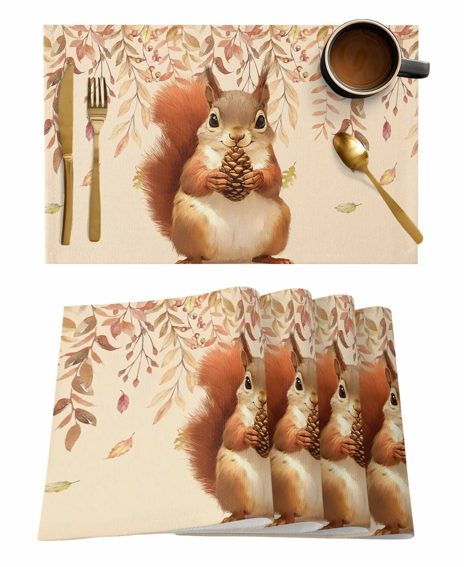 Autumn Drooping Plant Squirrel Table Runner Coffee Tablecloth Wedding Decor Modern Home Party Table Runners Table Mats