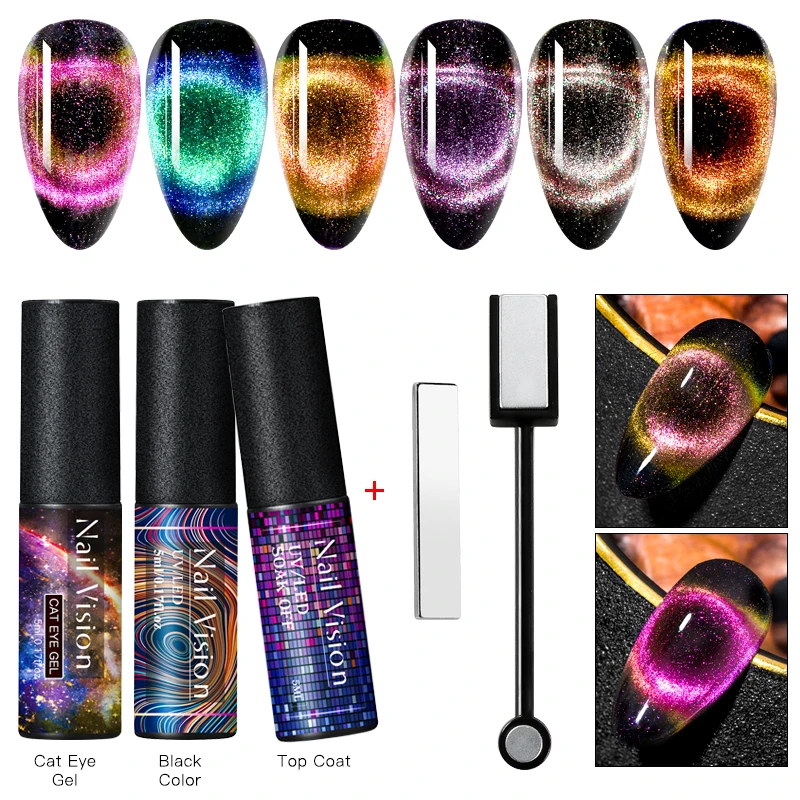 2/6/10Pcs/Set 9D Cat Eye Gel Nail Polish 5ML Galaxy Chameleon Gel Nail Art Glitter Magnetic Varnish Semi Permanent Colors Gel