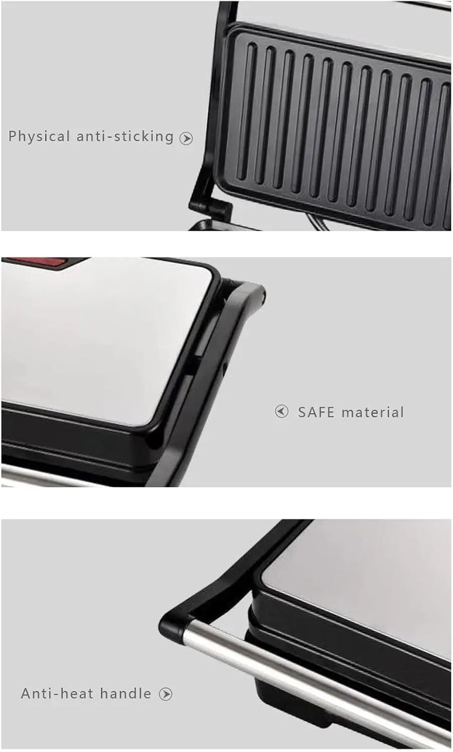 パニーニプレスグリル 850 ワット両面加熱ノンスティック朝食サンドイッチメーカーキッチン用米国 110V