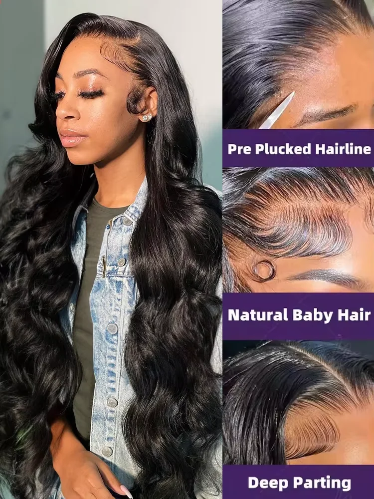 250 الكثافة 13x6 الدانتيل الجبهة خصلات الشعر المستعار الإنسان 30 40 بوصة HD شفافة الجسم موجة باروكة من شعر طبيعي البرازيلي ريمي شعر مستعار للنساء السود