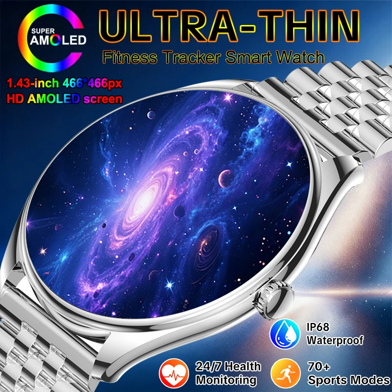2026New Ultra Thin Smart Watch Men Woman AMOLED Screen Always Show Time Health Monitor Sports Fitness Waterproof Call Smartwatch