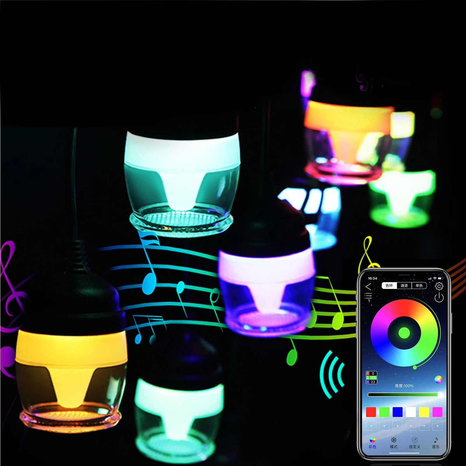 RGB LED Strings Light with 12 Colors Adjustable Smart Voice Control Colorful Bulbs for Indoor Party Outdoor Patio Garden Decor