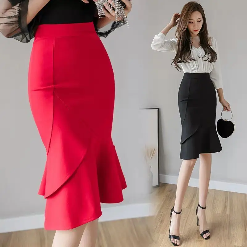 High Waist Irregular Elegant A-line Skirt Women Clothing Slim All-match Sexy Ruffles Fish Tail Half Skirt Fashion Office Summer - Image 4