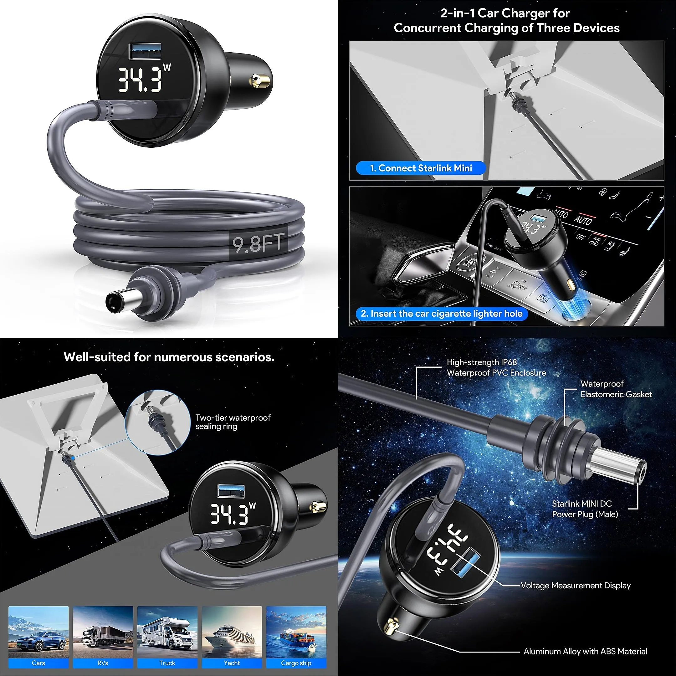 Starlink cable USB type of various lengths - C-DC power adapter cable for Starlink mini cable DC power supply