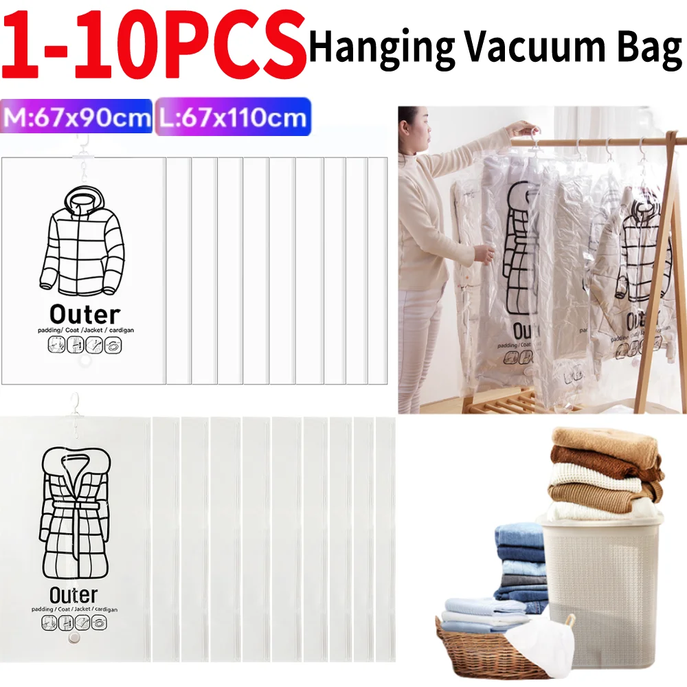 1-10PCS Hang Transparent Vacuum Bag Storage For Clothes Down