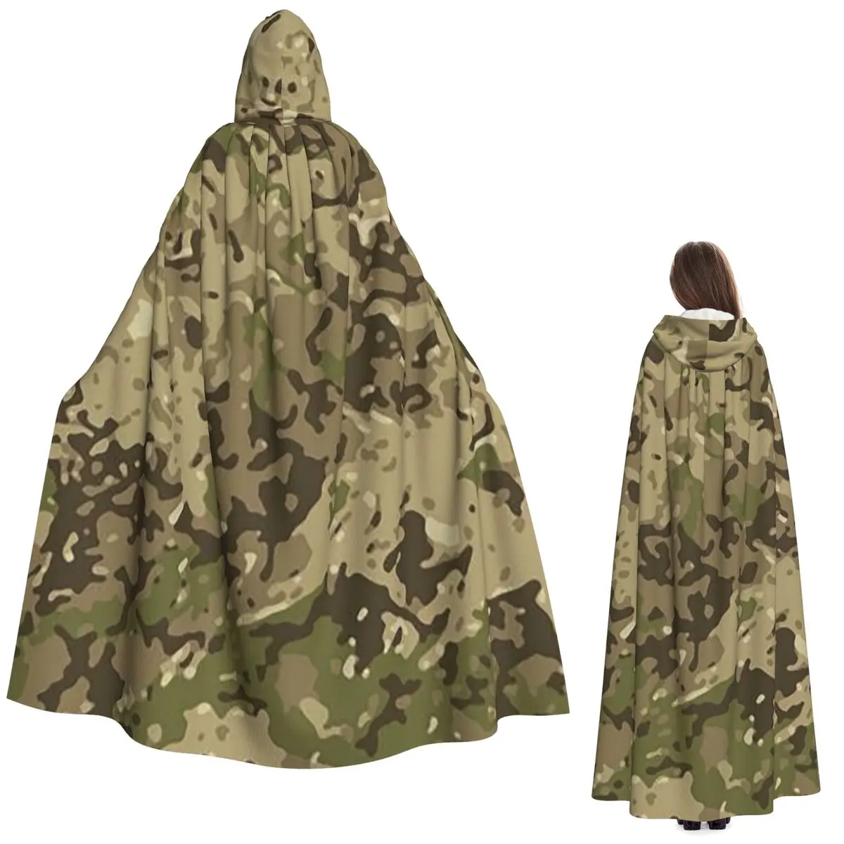 Multicam Military Trout Camo Langer Kapuzenumhang, Hexe, mittelalterliches Kostüm, Cosplay-Umhang, Halloween, Vampir, Erwachsene, Unisex