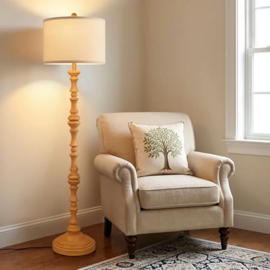 

61" Rustic Floor Lamps for Living Room, Resin Farmhouse Floor Lamp Rotary Switch, Vintage Standing Lamp with Linen Shade Decor