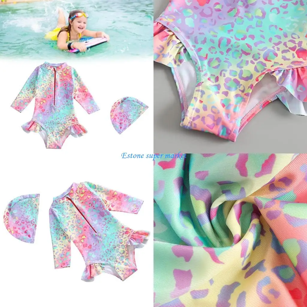 

090B Купальный костюм для малышей UPF50 + Купальник с длинными рукавами и принтом рыбьей чешуи с оборками для летних приключений