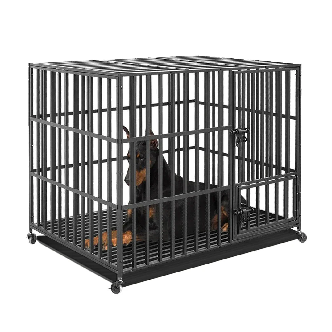 

Heavy Duty Dog Cage Metal Pet Crate 3 Doors Locks Design Kennel Playpen with 4 Lockable Wheels Removable Tray