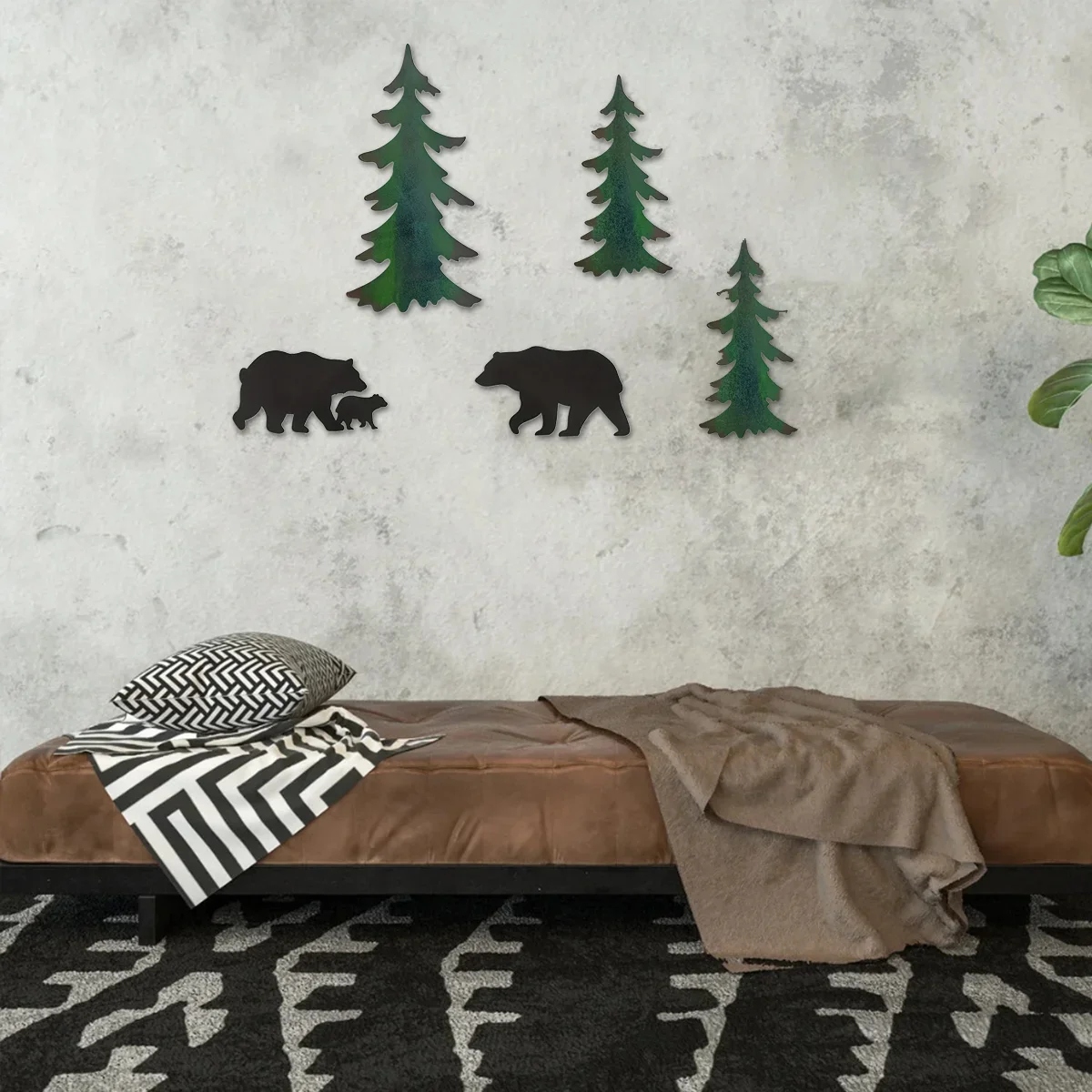 Promotion 5pcs/set Forest Bear Metal Wall Sculpture, Silhouette Home Decoration, Metal Wall Decoration, Forest Animal Silhouette