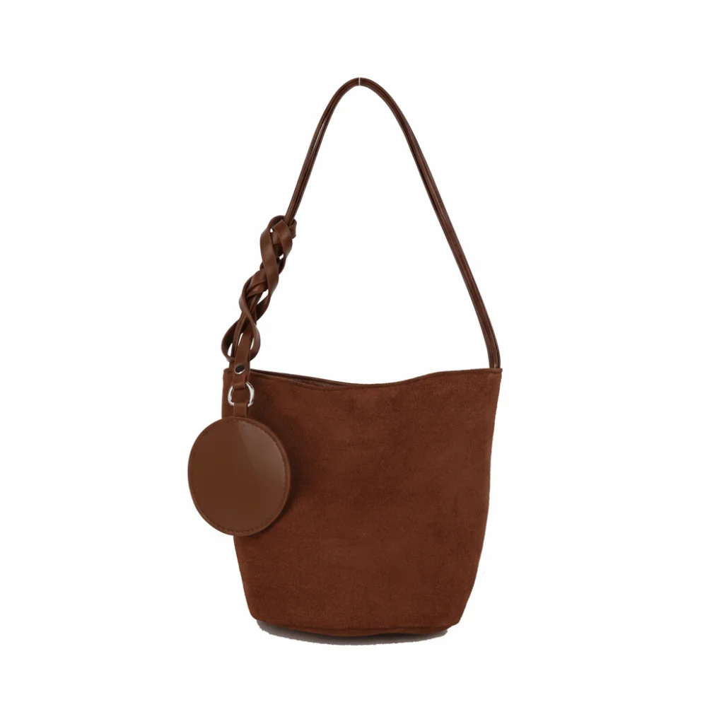 Modische Einfarbige Wildleder-Beuteltaschen mit Großer Kapazität, Schnallenverschluss-Schultertasche, Tragetasche für Damen – Detail 8