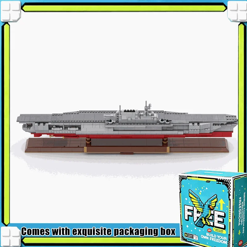 1216PCS Classic Era Navy Aircraft Carrier Model Display Base Building Blocks Custom Assembly Showcase Gift For Ship Fans
