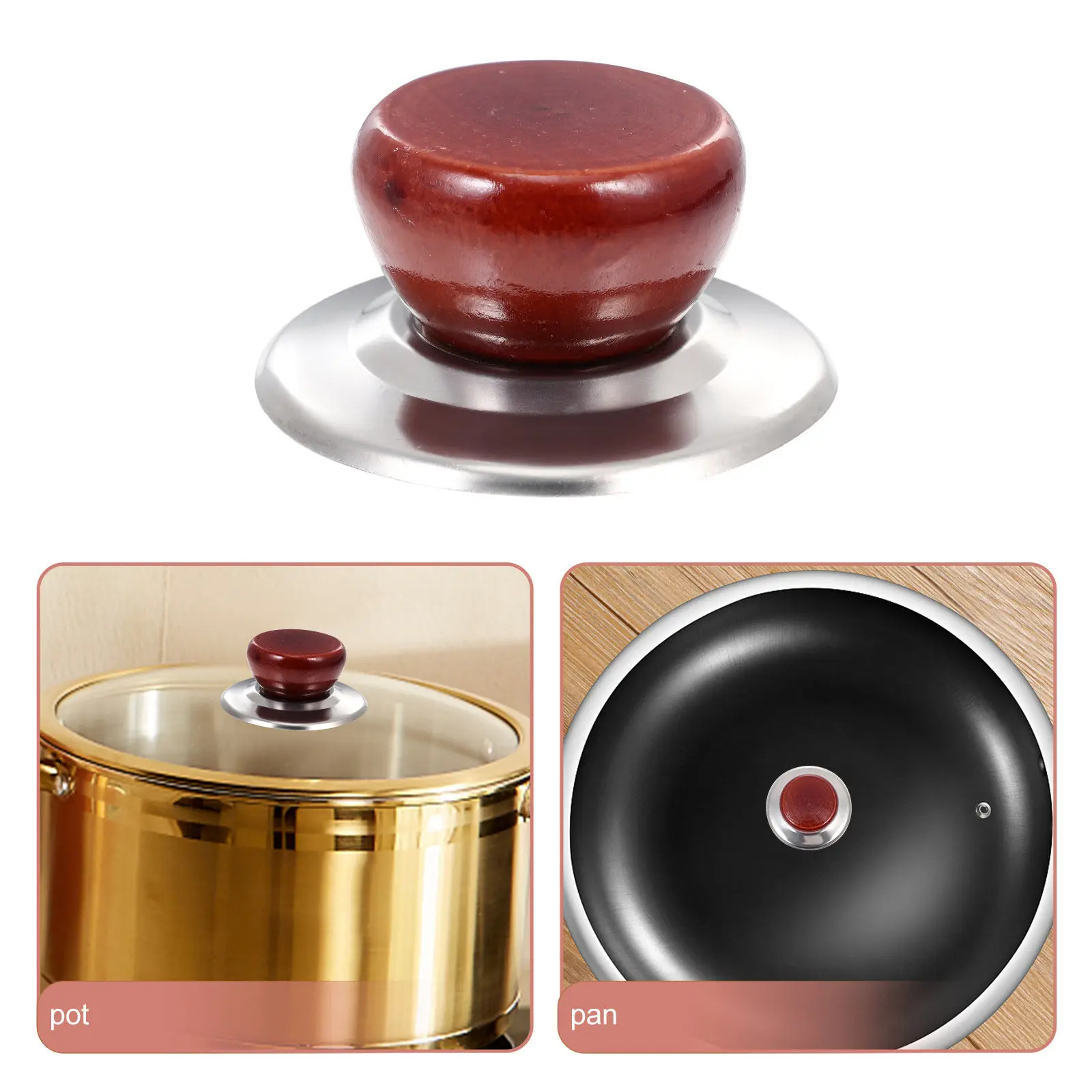 10Sets Lid Replacement Handle Pot Lid Knob Premium Wood Stainless Steel Ergonomic Safe Pot Holding Handle for Home Cooking