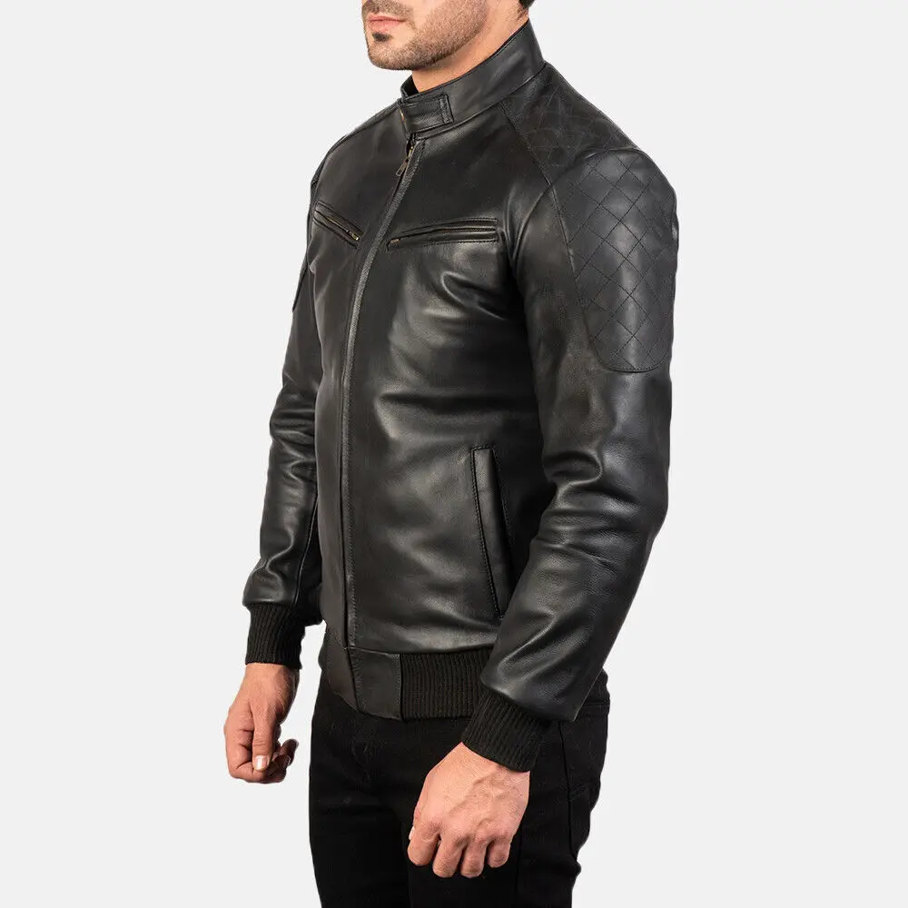 

Man Black Genuine Leather Jacket for Bomber Biker Coat Fashion Outwear Genuine Leather Men