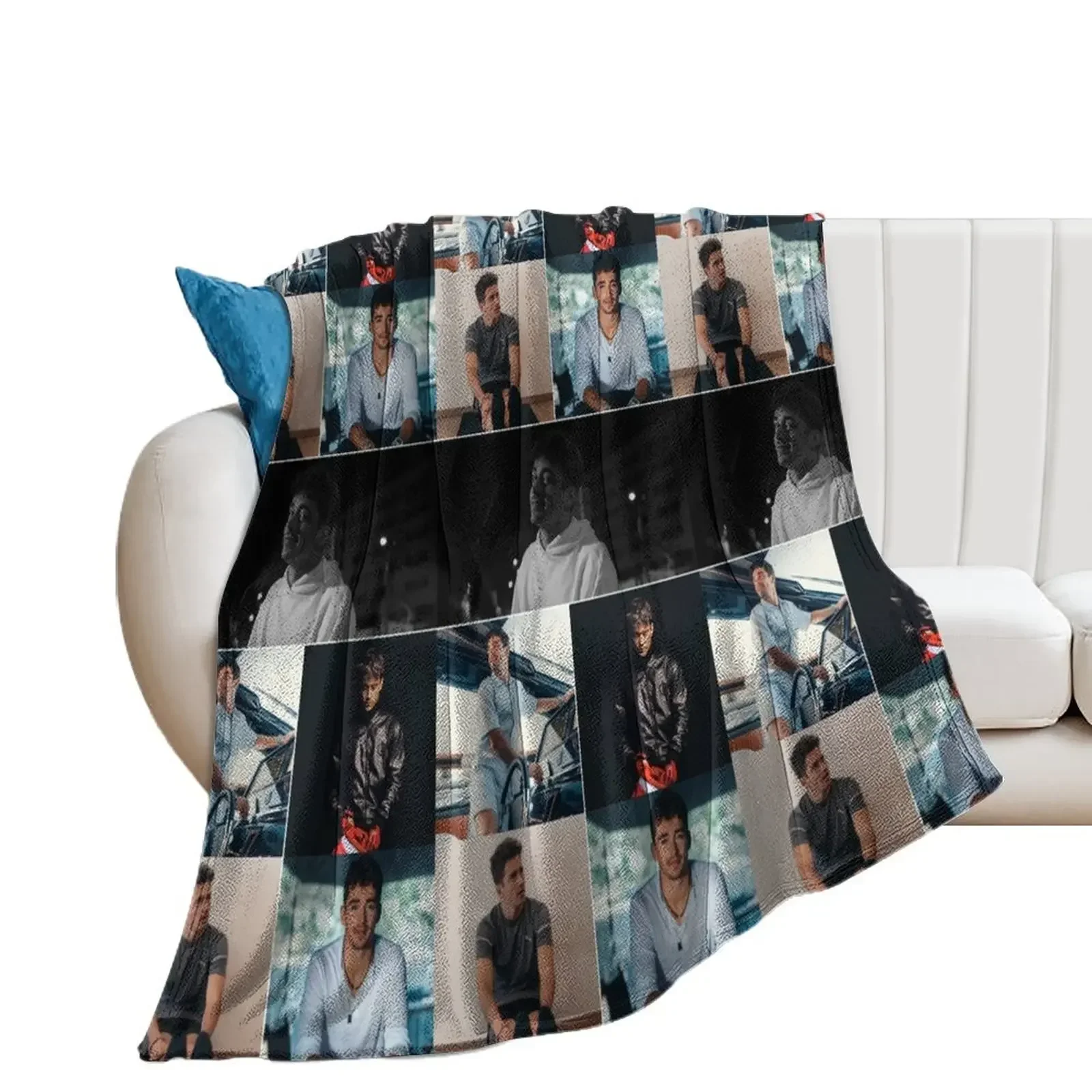 

Charles Leclerc Monacan motorsports racing driver Aesthetics Photo Collage - 2 Throw Blanket Loose Luxury Designer Blankets