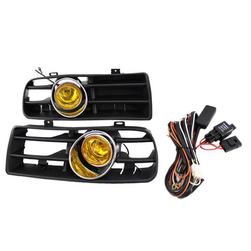 

2Pair Front Bumper Grill Fog Lights Grille LED Lamp With Wire Kit Yellow For Volkswagen Golf MK4 1998-2004