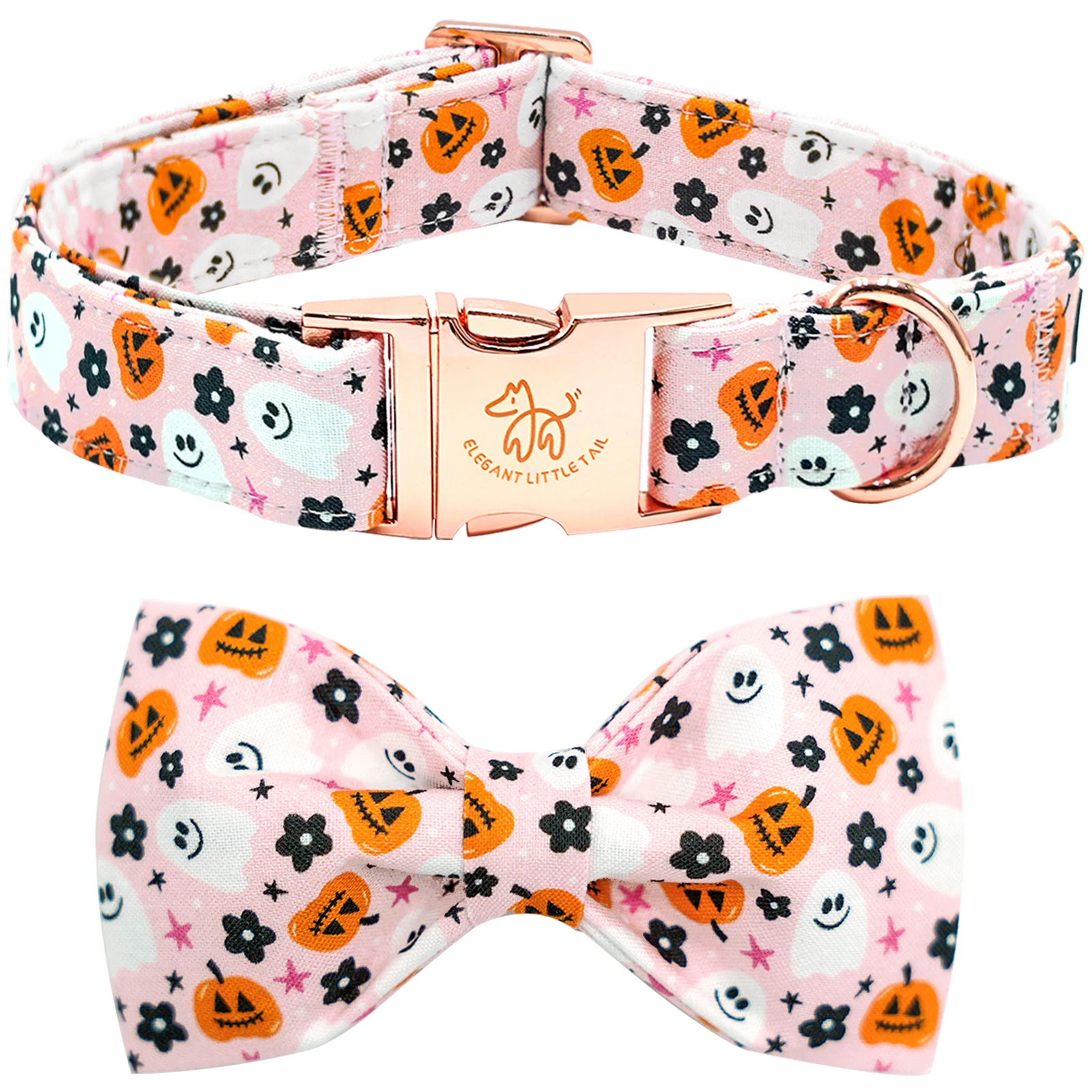 

Elegant little tail Fall Dog Collar, Halloween Dog Collar Pet Collar Flower with Pumpkin Dog Pet Collar with Bowtie Cotton