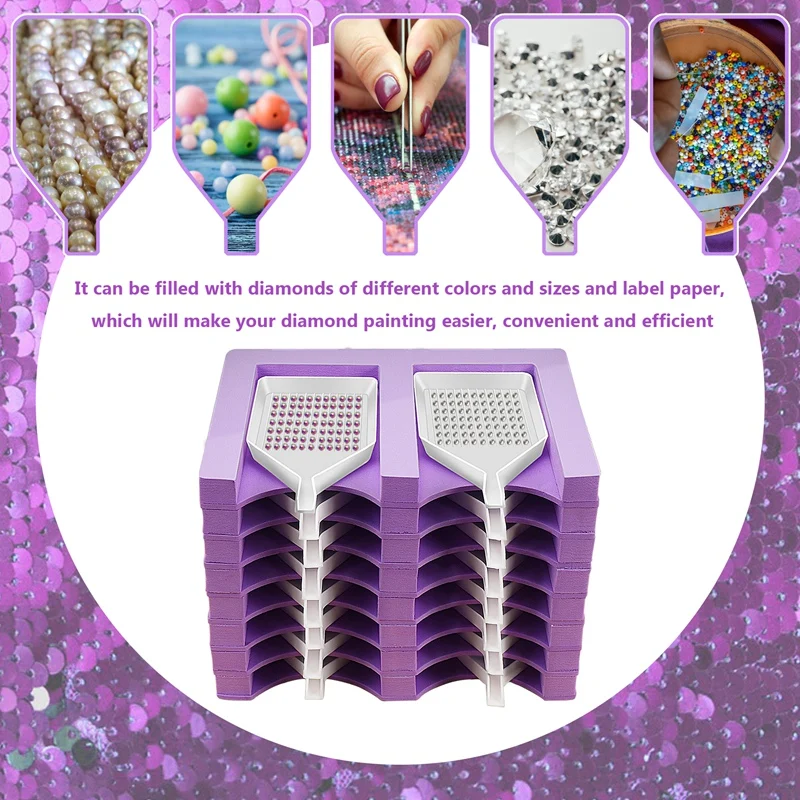 Organizador De Bandeja De Pintura De Diamante, Kits De Ferramentas De Pintura, Acessórios Roxos, 16 Slots