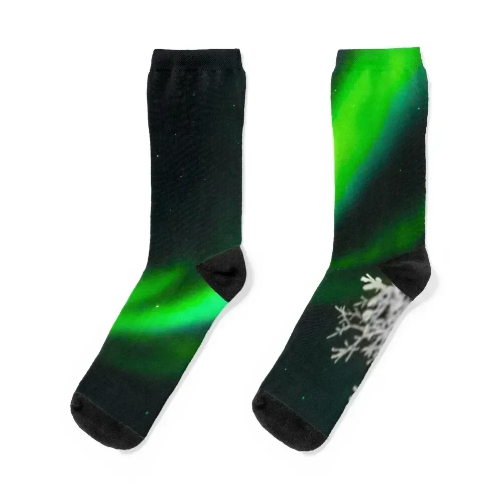 

Green Northern lights snowfall beautiful view- bestseller Socks colored hiking crazy Woman Socks Men's