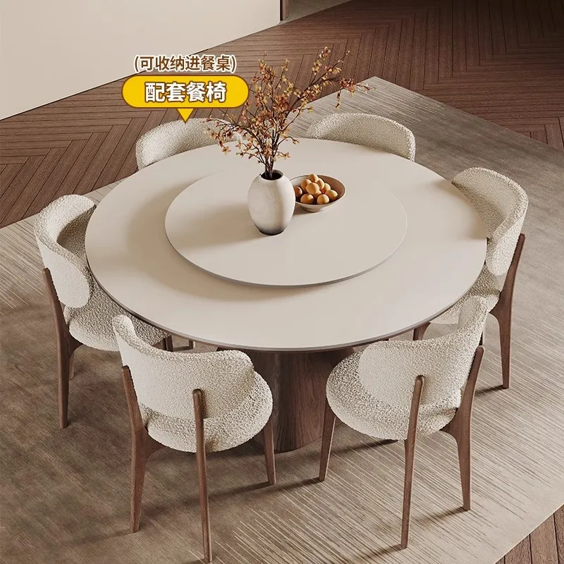 Solid wood rock slab dining table round with turntable household small apartment ash wood new Italian minimalist flying saucer d