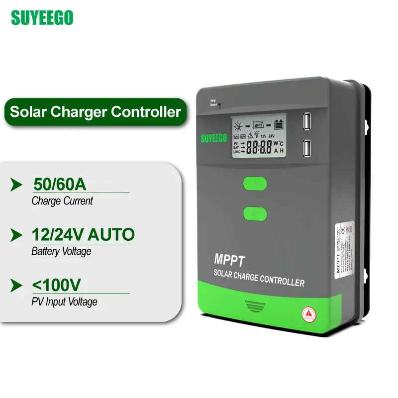 60A 50A MPPT Solar Cell Charge Controller 12V 24V Auto Batteries System Power PV Panel Regulator Charger for LiFePo4 Lithium GEL