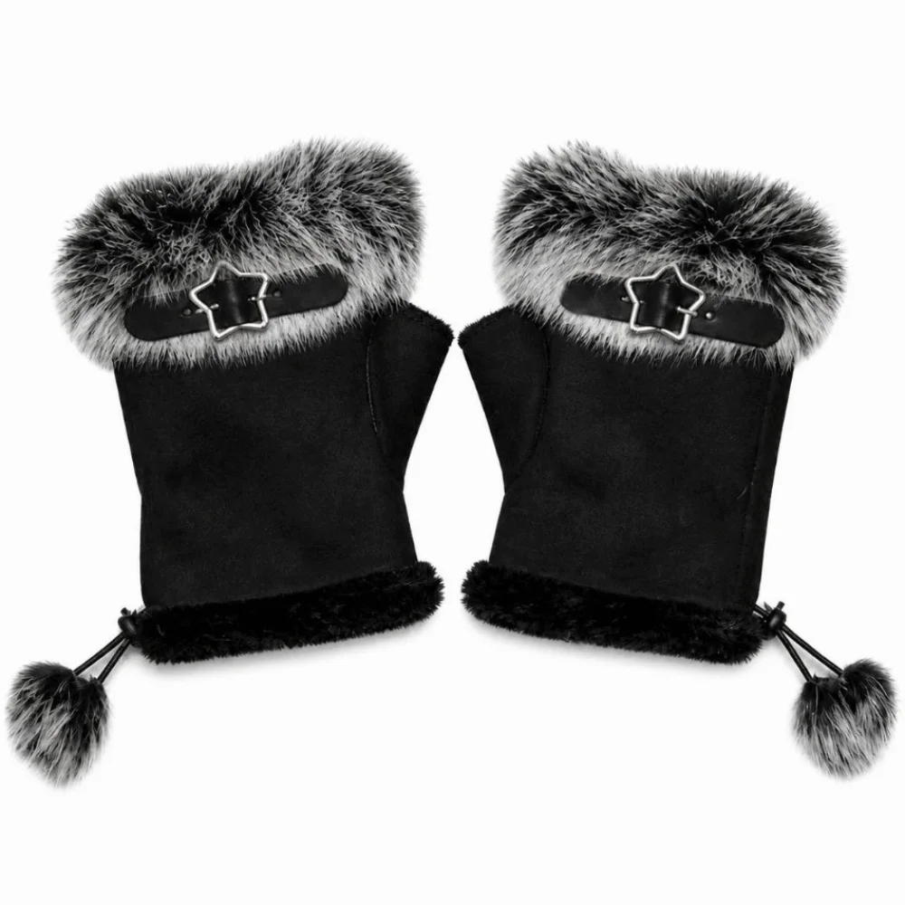 Faux Fur Lining Fingerless Gloves Leopard Print Suede Half Finger Gloves Winter Warm Windproof Y2K Mittens Christmas Gift