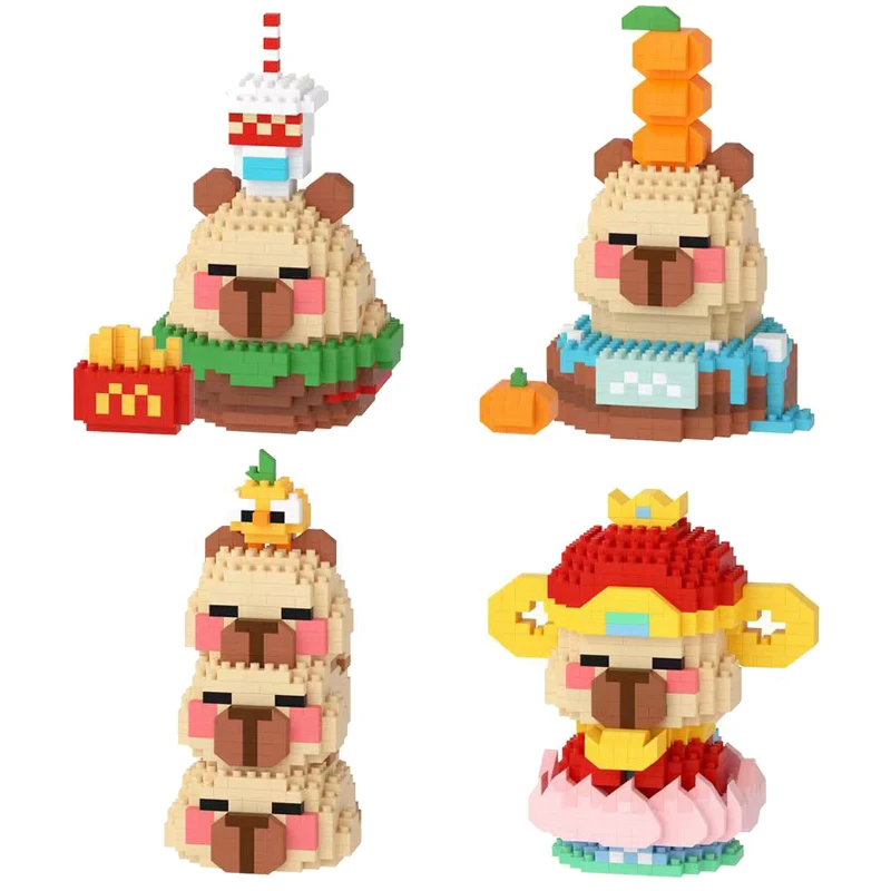 4 Types Cute Capybara Micro Building Blocks DIY Funny Animal Mini Bricks Desk Decoration Toys For Children Gifts