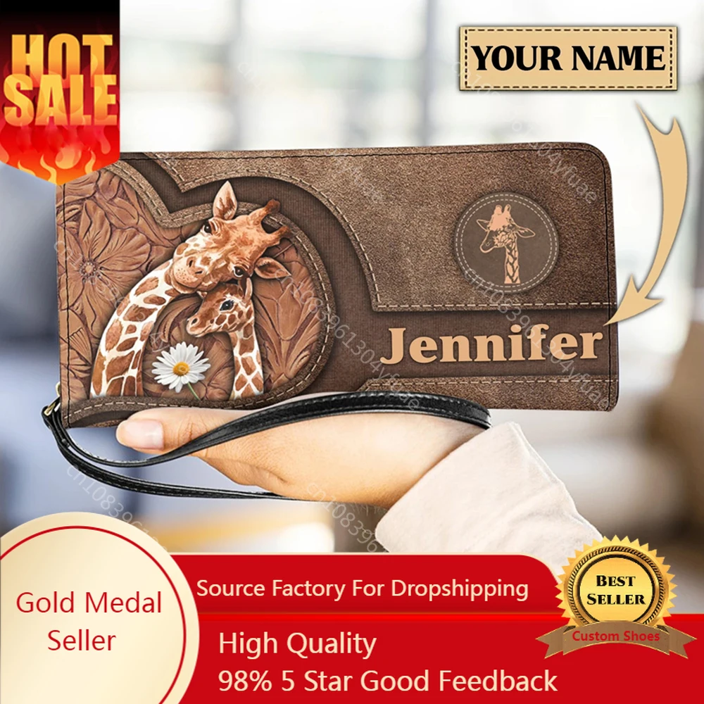 Cute Giraffe Pattern Women Wallet PU Leather Purse 2023 Hot Female Long Pouch Handbag For Woman Coin Purse Card Holders Clutch