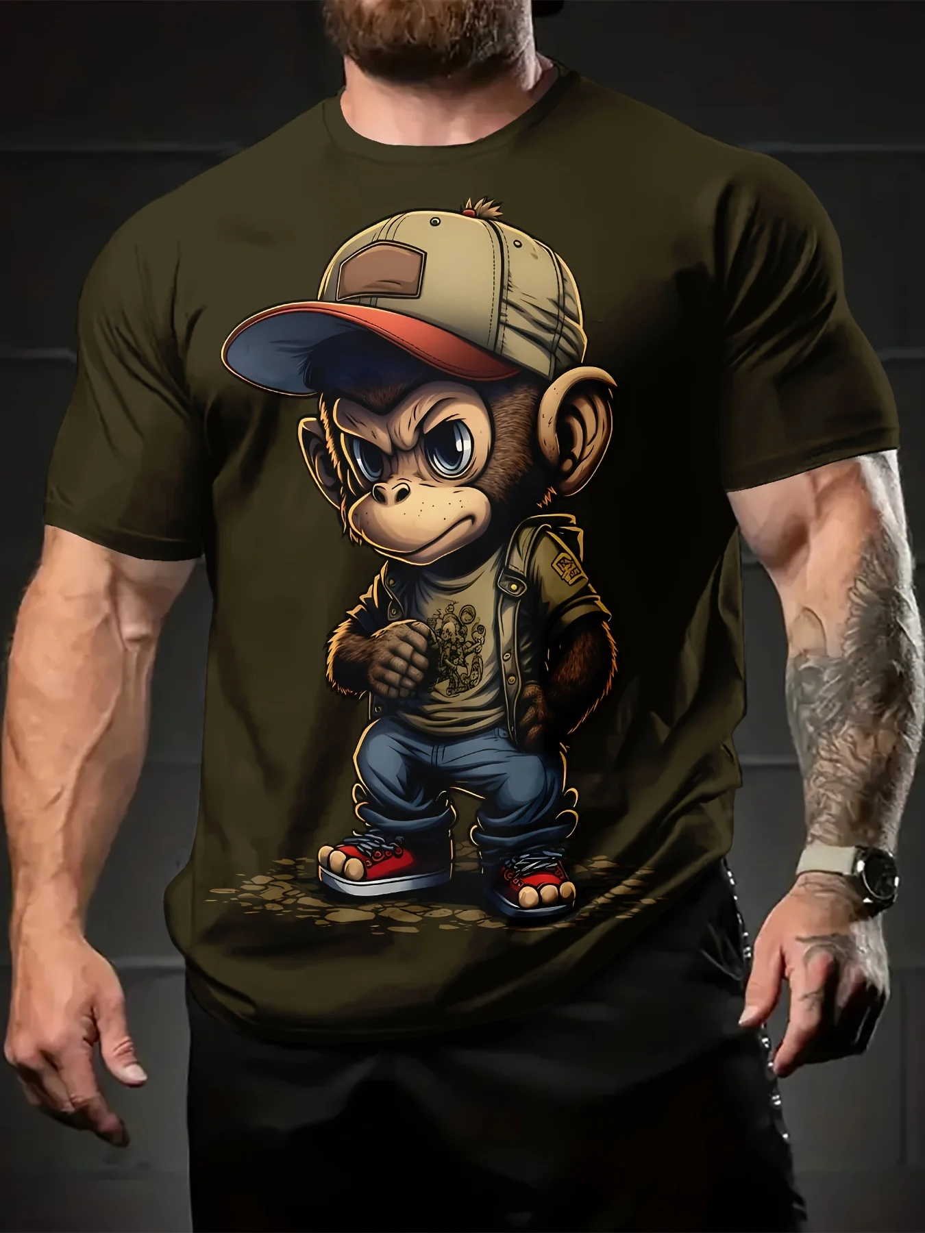 Men's T-shirt Fashion 3D Monkey Print T Shirt Summer Casual Short Sleeved T-shirt Men's Fun Clothing Round Neck Loose Top