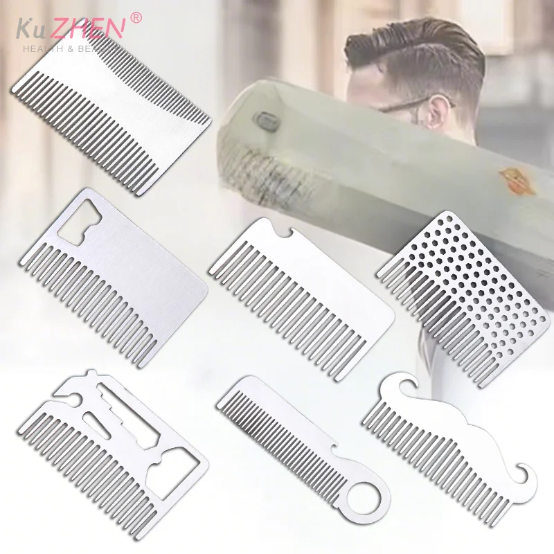 1 قطعة الفولاذ المقاوم للصدأ الرجال مشط اللحية مكافحة ساكنة المزدوج عمل النفط رئيس مشط للحلاق الشارب الرعاية تشكيل أداة جيب حجم مشط الشعر #3