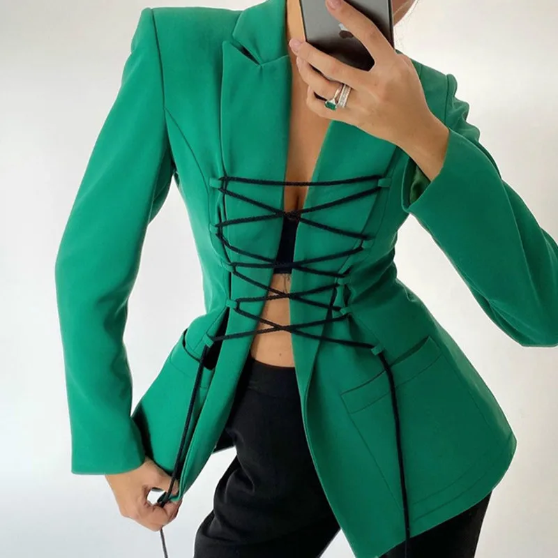 

Autumn and Winter Fashion Top Women's Solid Color Long-sleeved Tie Casual Jacket Elegant Office Ladies Streetwear Jacket Women