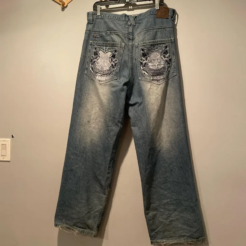 

Y2K готическая мода новые мешковатые джинсы с вышивкой черепа женские Harajuku хип-хоп ретро популярные прямые повседневные широкие брюки Джокер