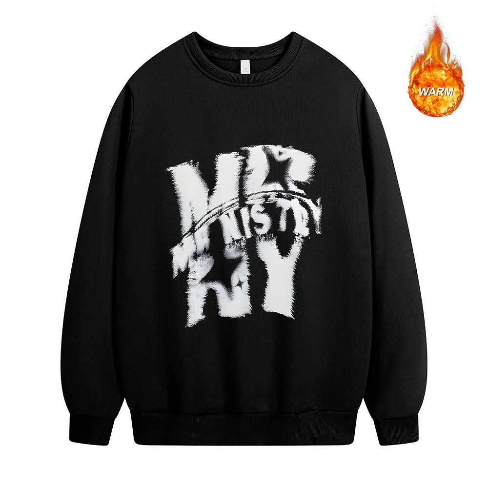 Men's Distressed Word Print Crew Neck Sweatshirt Autumn Thickened Warm Casual Pullover Everyday Street Style Running Commute Top