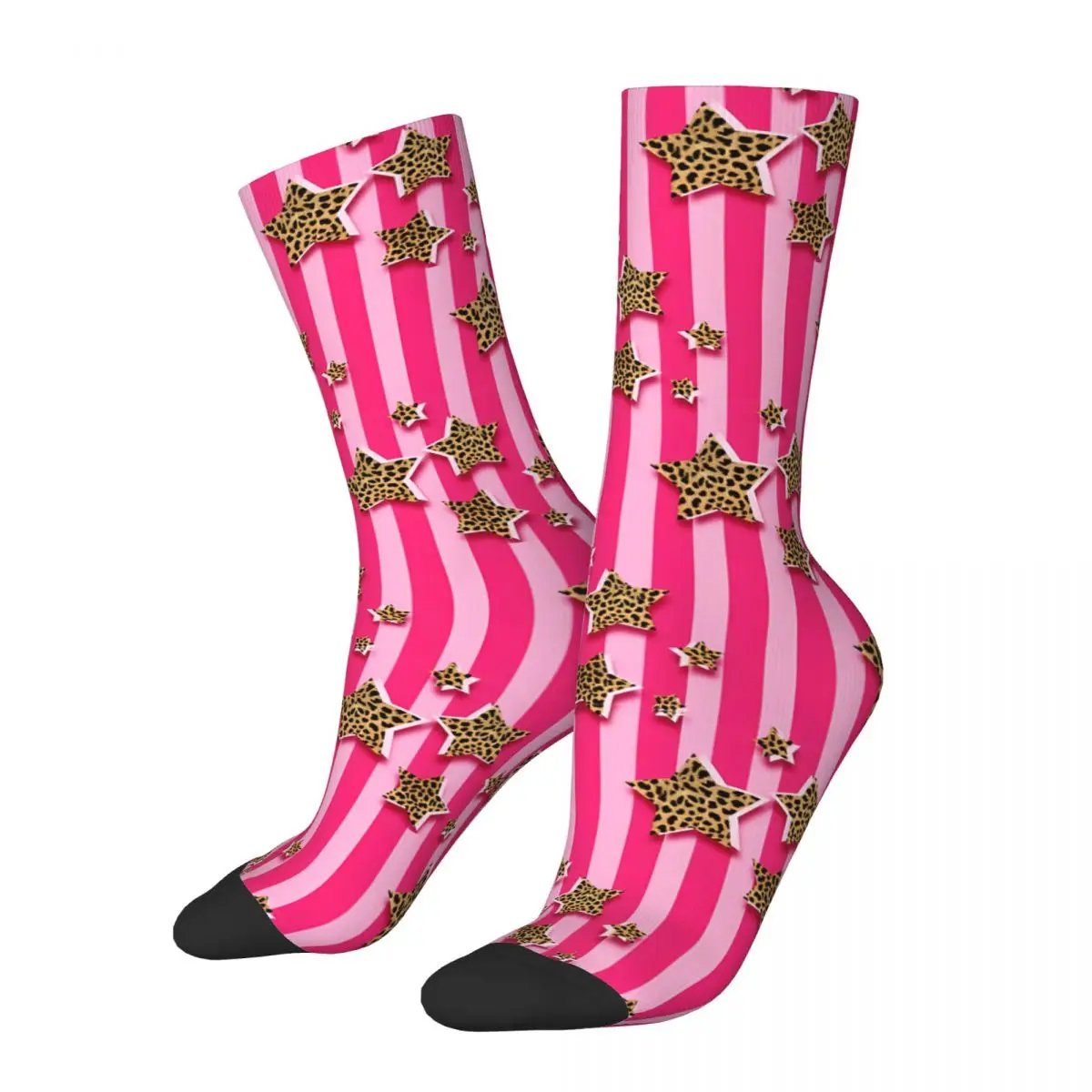 Pink Cheetah Print Stars And Stripes Kawaii Socks Travel Cartoon Pattern Socks