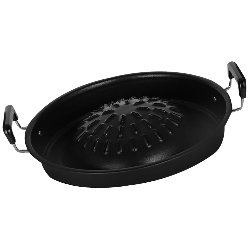 

Korean BBQ Grill Pan 35cm Black Iron Baking Dish Reusable Tray Picnic Outdoor Cooking Pan Charcoal Grilling Multi Function