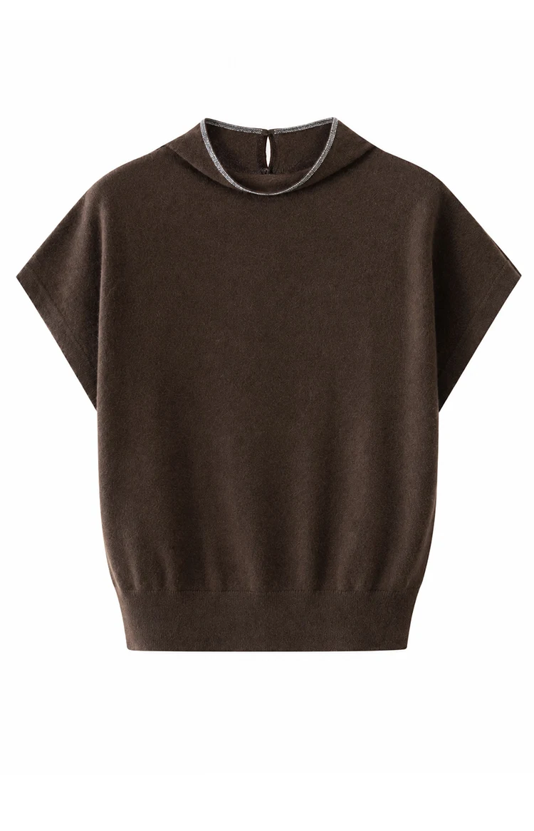BY4621755 Damen-Weste mit Stehkragen, 100% Kaschmir, Oversized, ärmellos, mit Kettendetails am Rücken und Schlitz, dezenter Luxus für den frühen Herbst. – Detail 15
