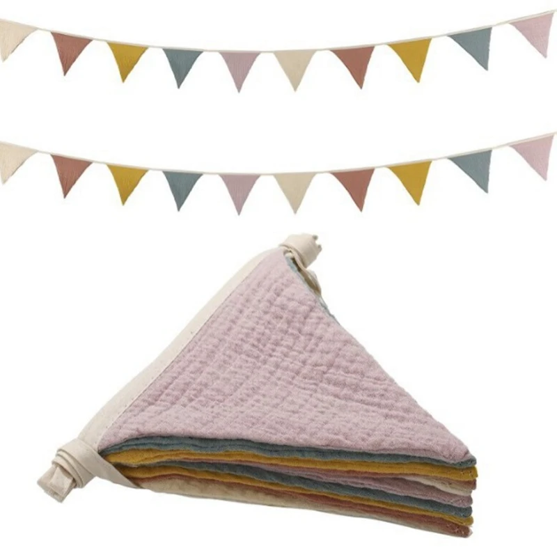Hang Flag Banner Nursery Bunting Banner Flags Washable Cotton Fabric Triangle Pennant Garlands for Living Room and Bedroom