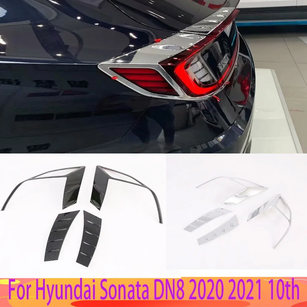 For Hyundai Sonata DN8 2020 2021 Carbon Fiber Taillamp Garnish Hood Sticker Rear Light Lamp Cover Trim Accessories Car Styling
