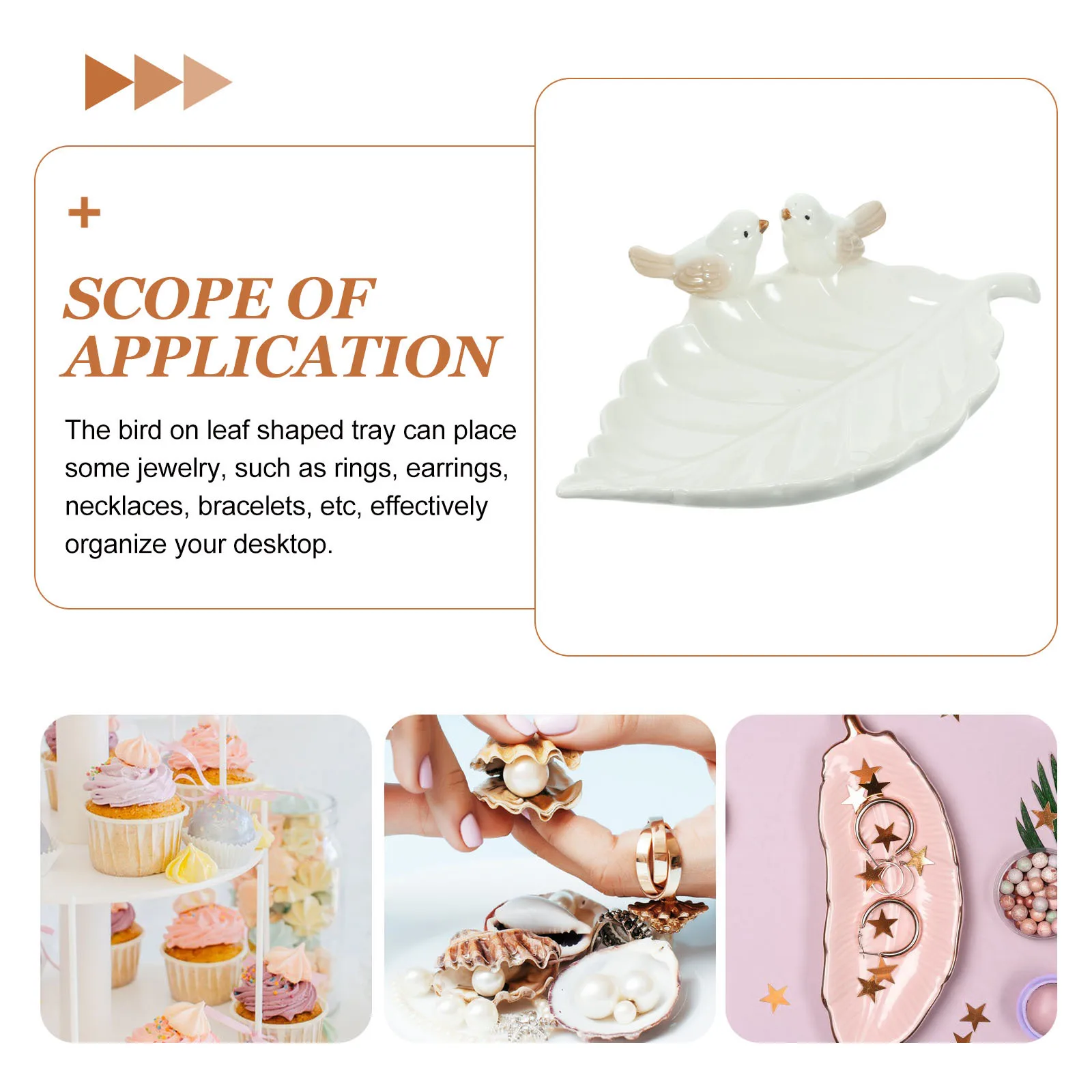 

Ceramic Embossed Bird on Leaf Jewelry Organizer Tray Desktop Ring Earring Necklace Holder Trinket Dish Decorative Storage Plate