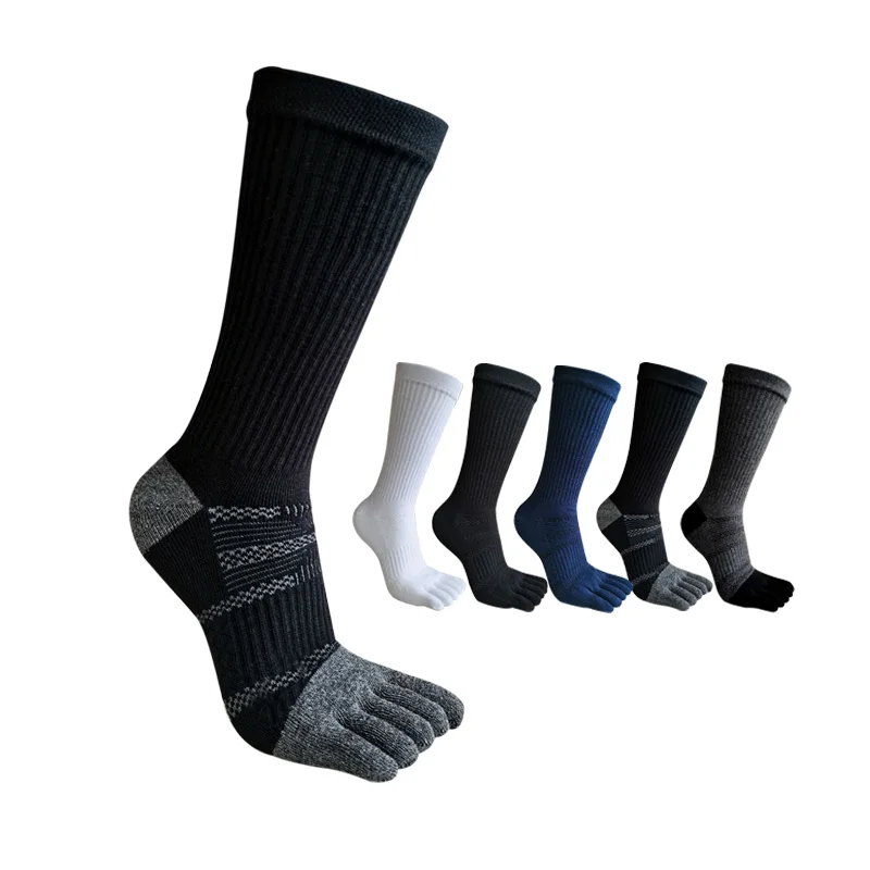 Long Five Finger Socks Man Cotton Striped Solid Compression Sweat-Absorbing Breathable Fitness Hiking Outdoor Toe Sport Socks