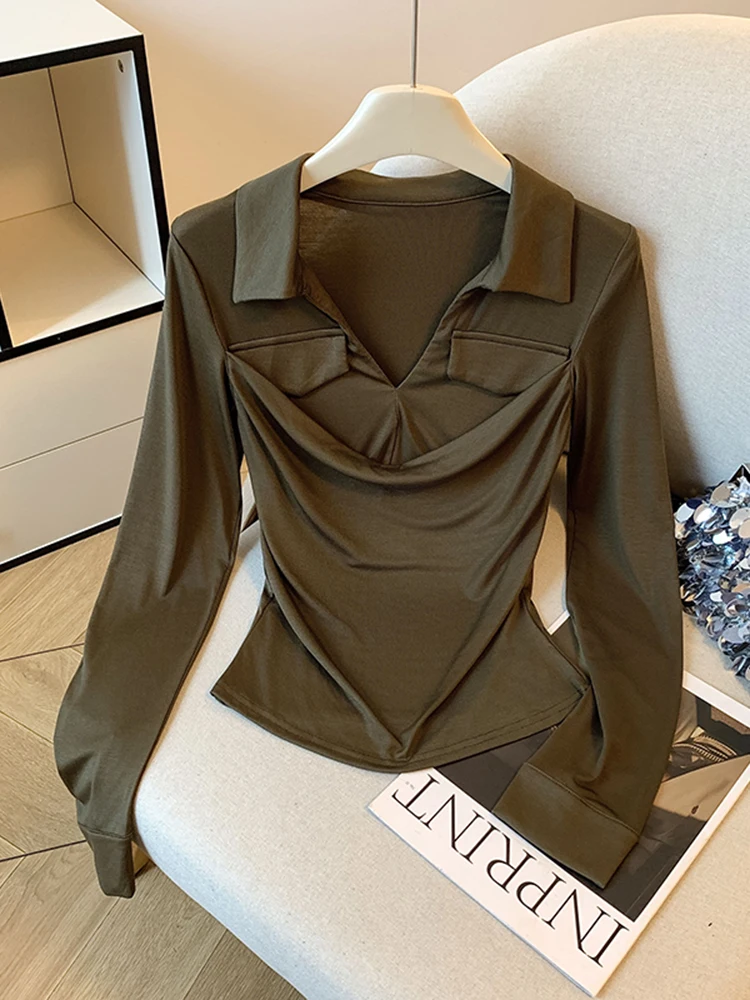 Camiseta de Malha Feminina de Manga Longa, Ajuste Slim, Roupa Interna, T-irt Cleanfit, Adequada para Outono, Nova Chegada