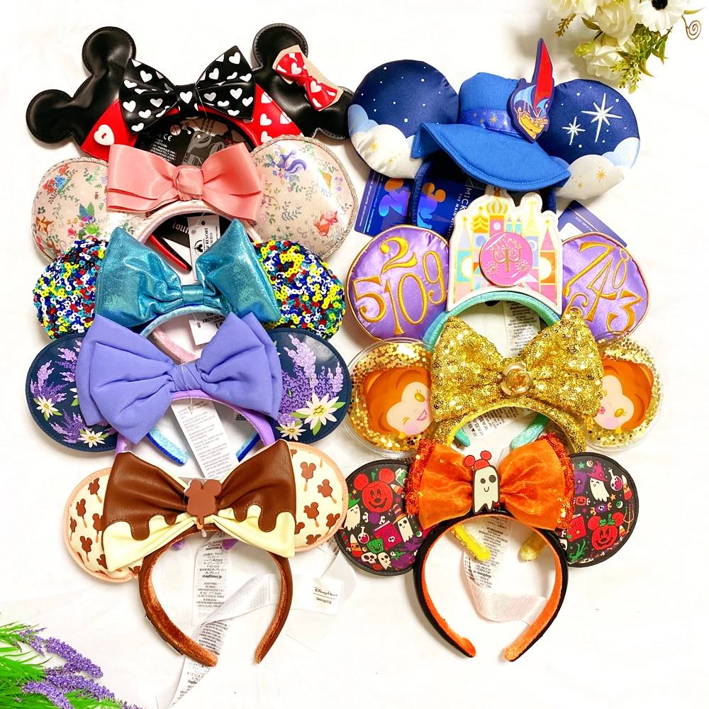 Disney lazos grandes sirena princesa Minnie diadema con orejas lazos de lentejuelas disfraz diadema Cosplay felpa diadema para adultos/niños regalo