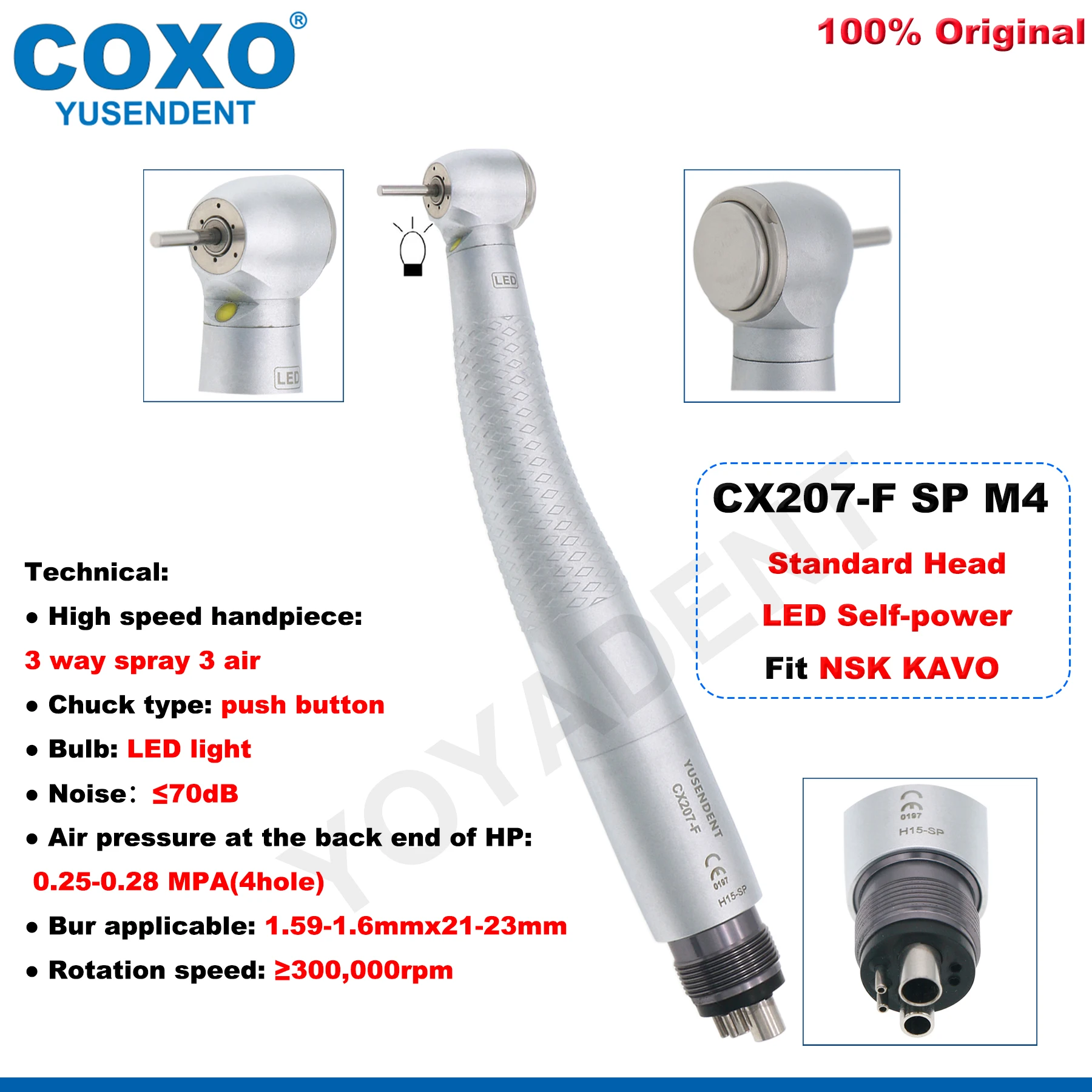 COXO Dental LED Handpiece Self-Power High Speed Handpiece E Generator Push button Standard Head Turbine 2/4 Holes Fit NSK KAVO