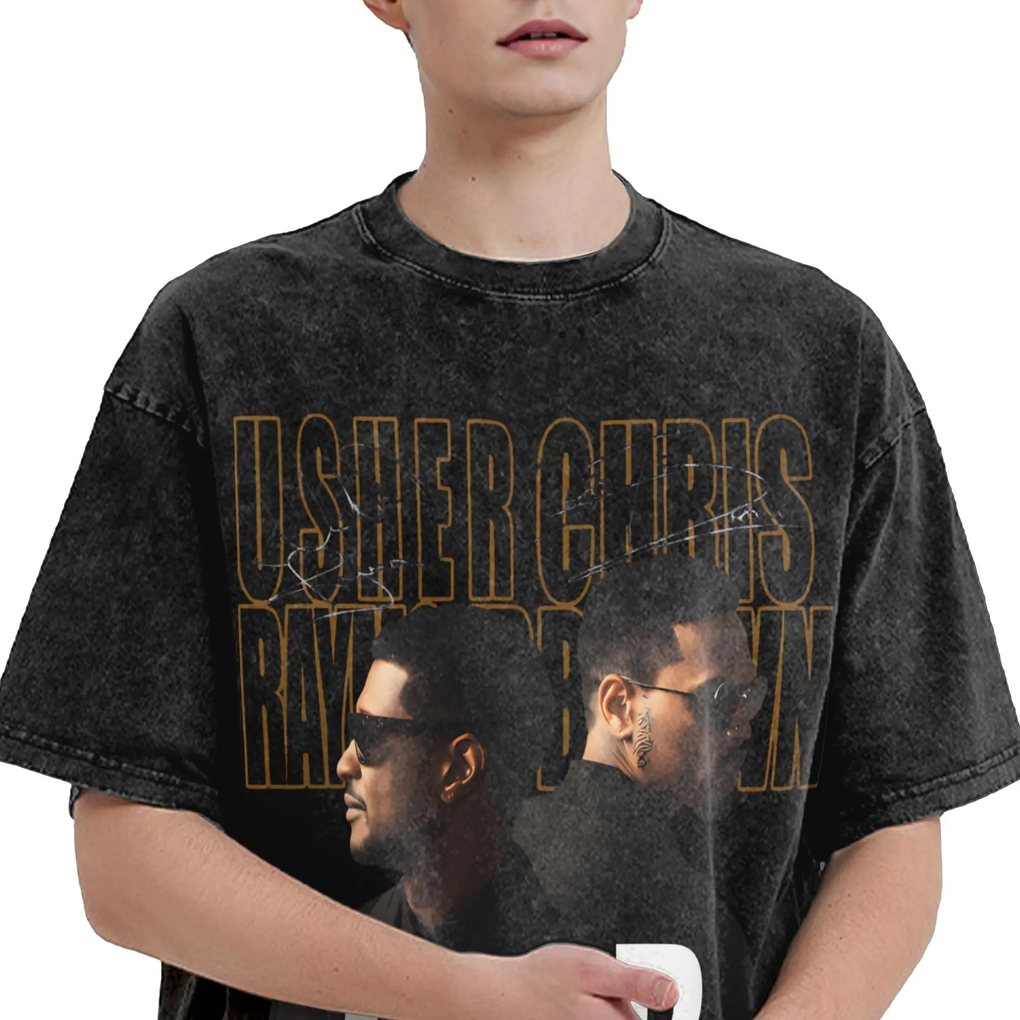 Graphic Printed Chris Brown Ushers R&B Tour 2026 Washed Shirts Outfit Oversize T-Shirt  for Men Women Tee Shirt