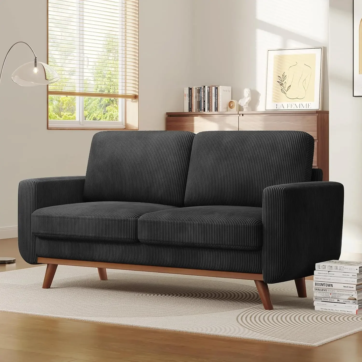 68 Loveseat Sofa , Comfy Corduroy Couch with Spring Cushion and Solid Wood, Modern Extra Deep Seat for Bedroom, Living Room