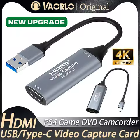 4K USB3.0/Type-C Video Capture Card HDMI-compatible Grabber Recorder For PS4 Game DVD Camcorder Camera Recording Live Streaming